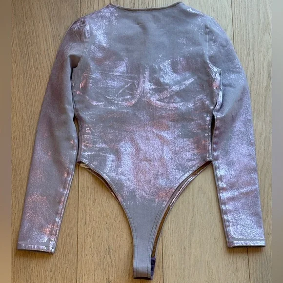 Diesel Metallic Bustier Bodysuit NWT | Sculpted Cup Long Sleeve Statement $695 - Picture 4 of 9